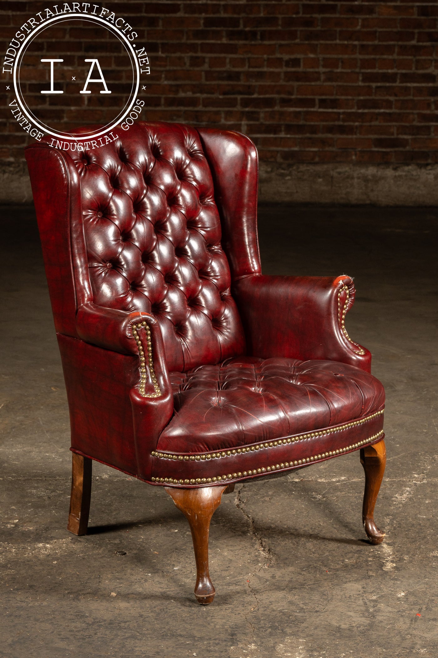 Vintage Tufted Leather Wingback Chesterfield Armchair in Oxblood