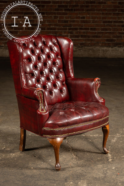 Vintage Tufted Leather Wingback Chesterfield Armchair in Oxblood