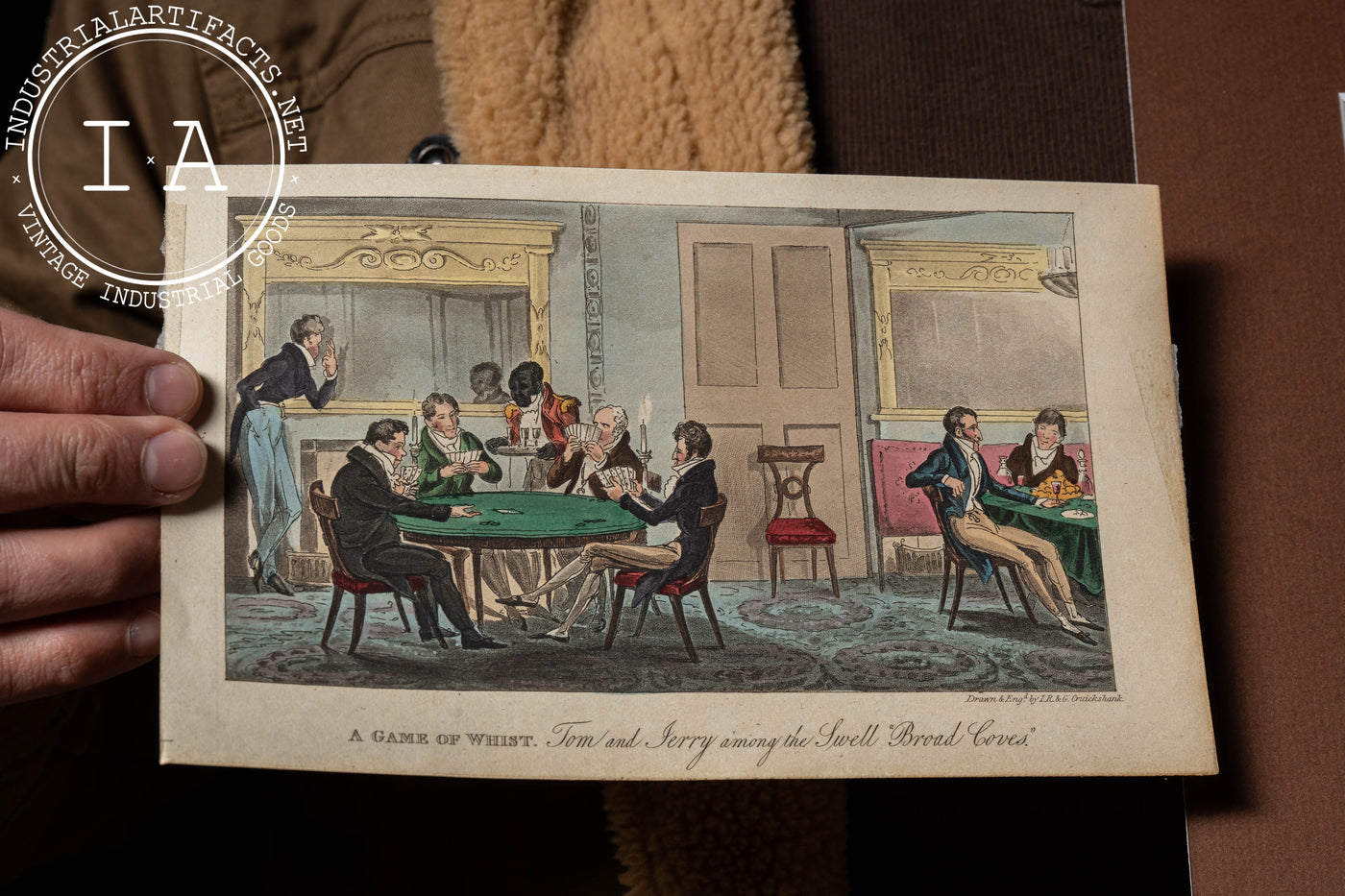 Two Colored 1800s Illustrations - A Game Of Whist, London Fair