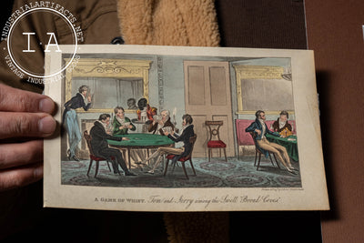Two Colored 1800s Illustrations - A Game Of Whist, London Fair