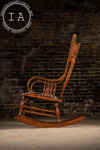 Antique Wood and Upholstery Rocking Chair