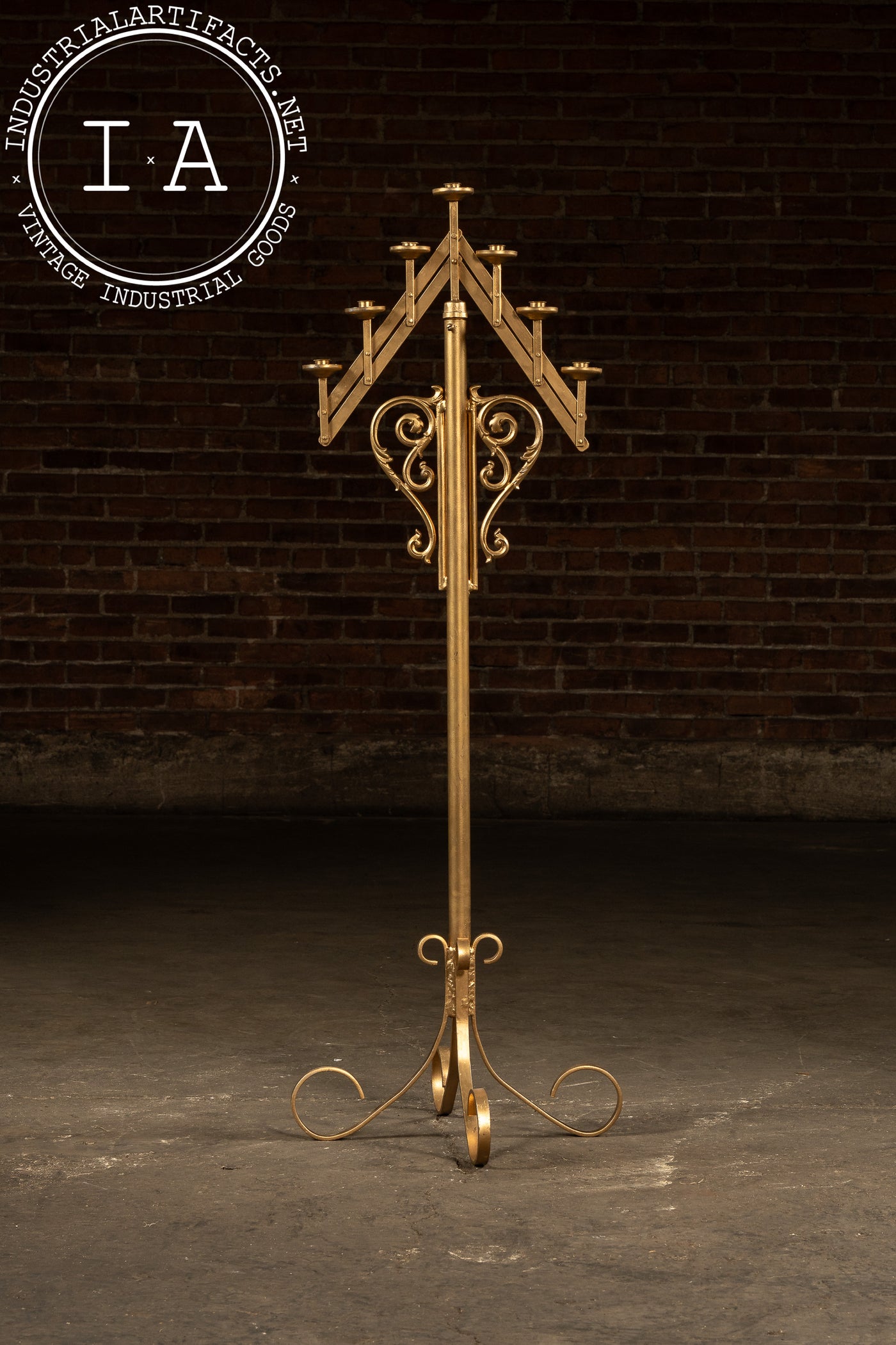 Vintage Gold-Painted Adjustable Floor Candelabra