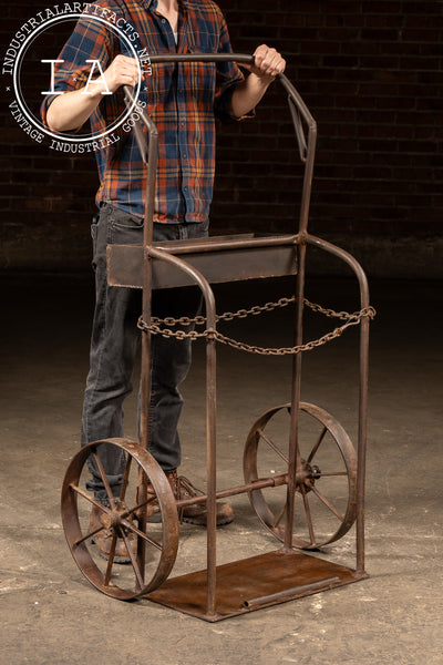 Antique Industrial Cylinder Cart with Chain Retainer