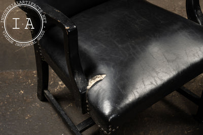 Pair Of Black Leather Revival Armchairs with Nailhead Trim