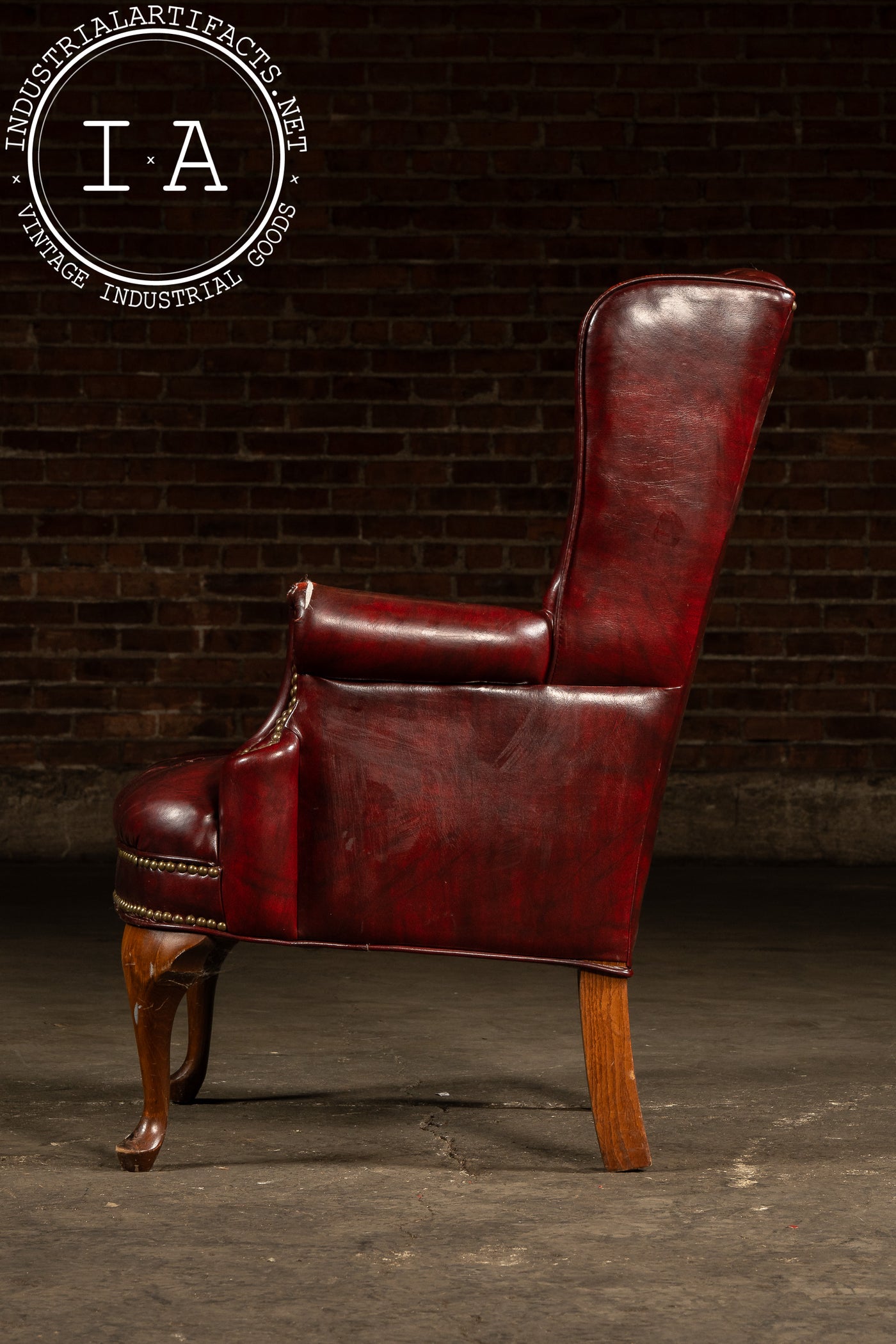 Vintage Tufted Leather Wingback Chesterfield Armchair in Oxblood