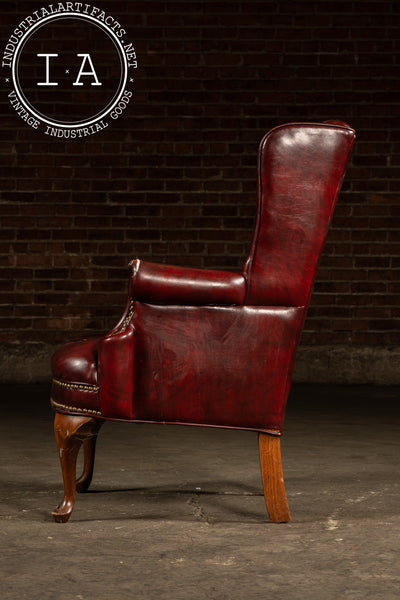 Vintage Tufted Leather Wingback Chesterfield Armchair in Oxblood