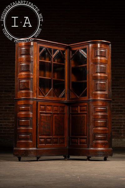 c. 1850 English Mahogany Renaissance Revival Corner Library Cabinet