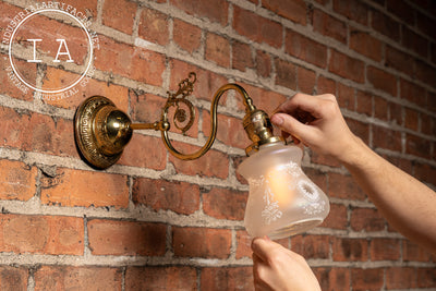 Early 20th Century Brass Wall Sconce with Etched Glass Shade