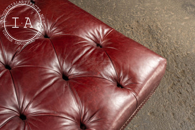 Large Tufted Leather Ottoman in Red