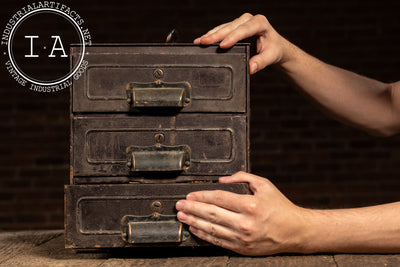 Antique 3-Drawer Heavy Riveted Steel Strongbox with Japanned Handles