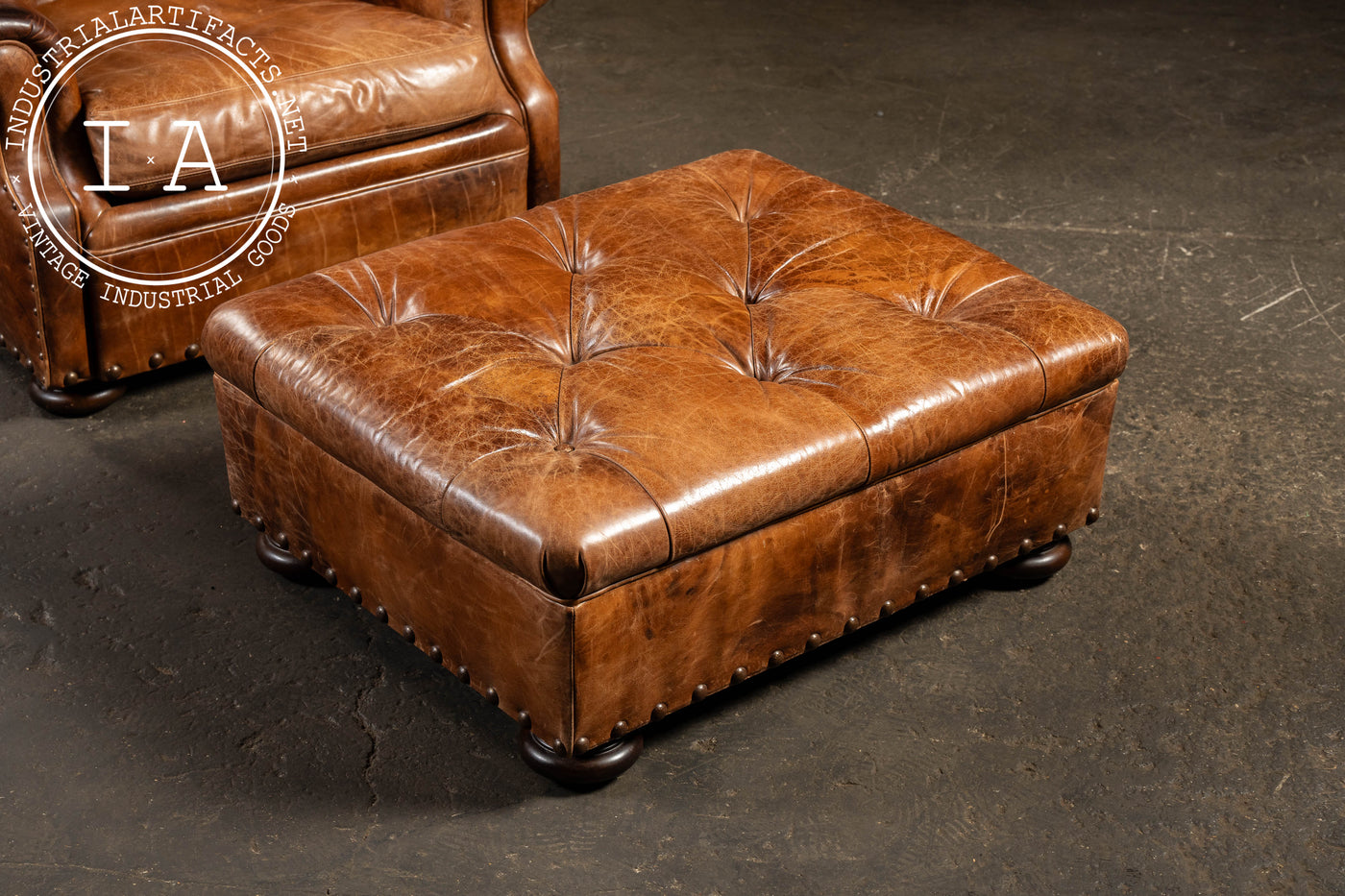Full Grain Leather Churchill Chair with Ottoman by King Hickory in Brown