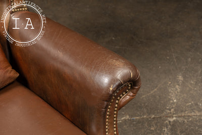 Vintage Wingback Leather Chair with Pillow, Ottoman by Walter E. Smithe