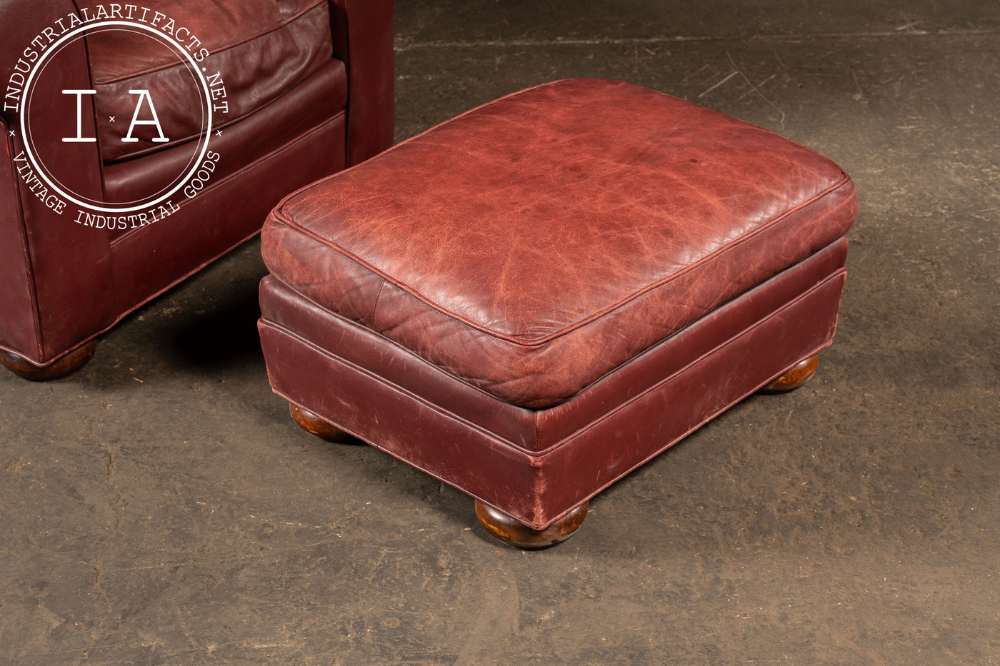 Red Leather Armchair with Ottoman