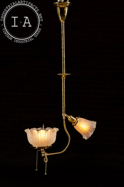 Early 20th Century Brass Pendant with Embossed Glass Shades