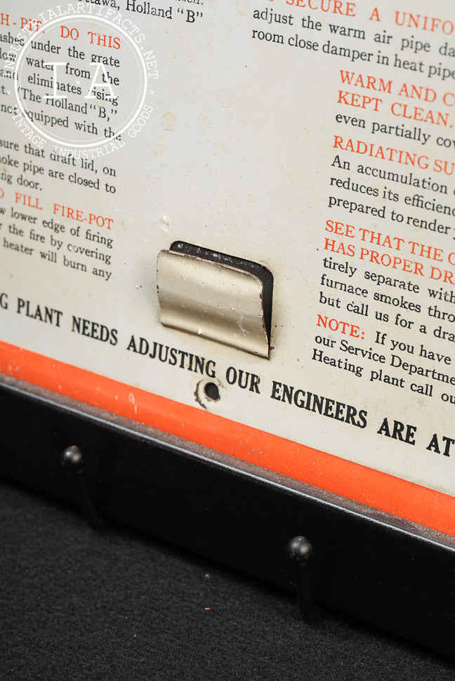 Framed Holland Furnace Co. Instructional Tin Sign