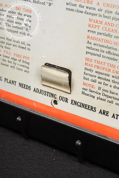 Framed Holland Furnace Co. Instructional Tin Sign