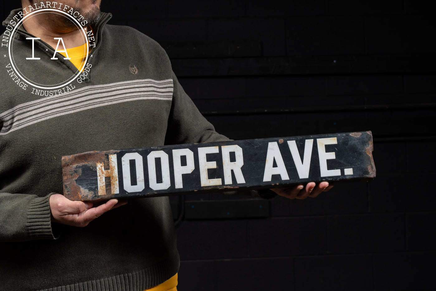 Vintage "Hooper Ave." Porcelain Enamel Double-Sided Street Sign - 1