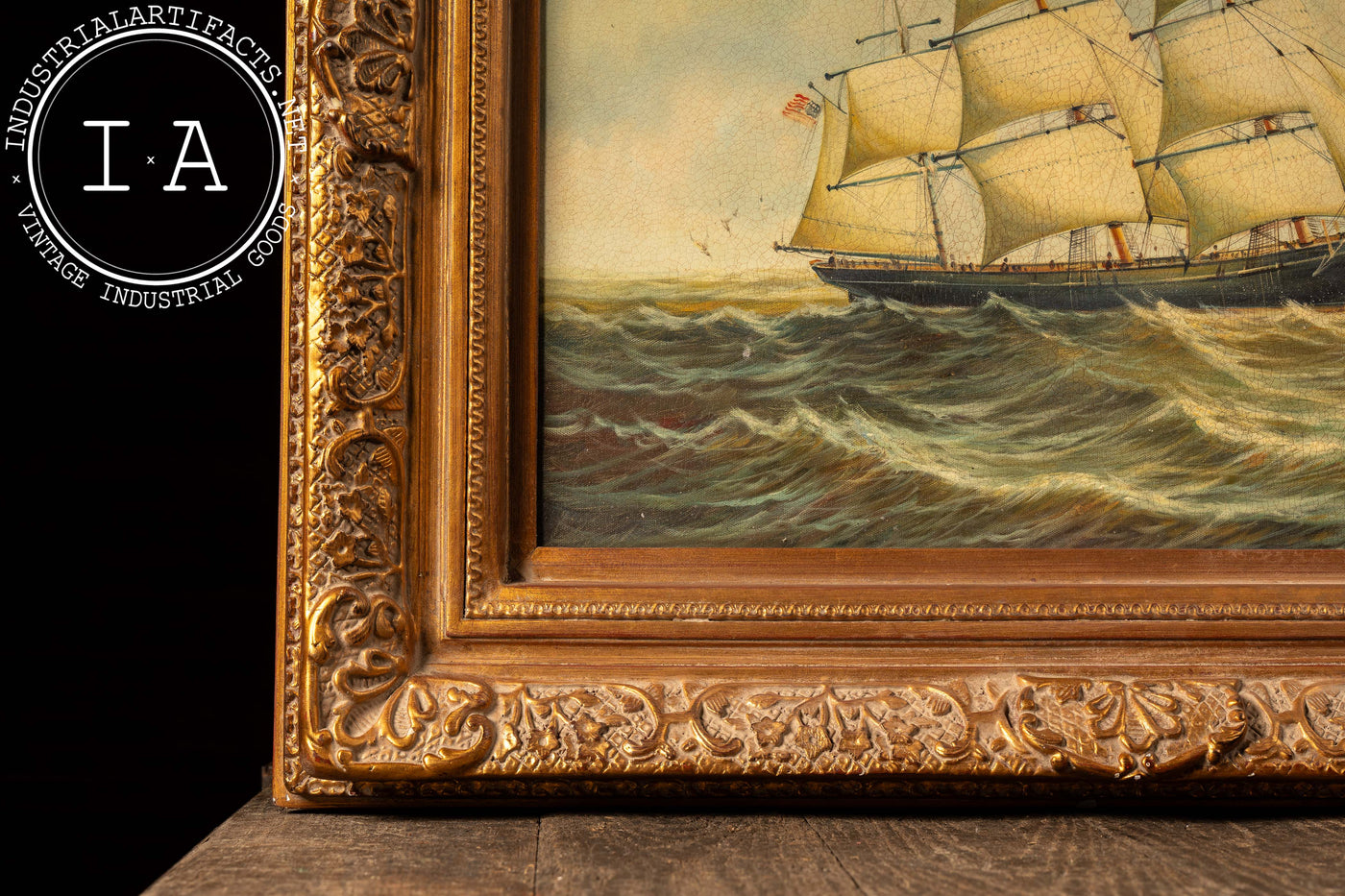 Ship At Sea | Large Format Framed Oil Painting, Signed