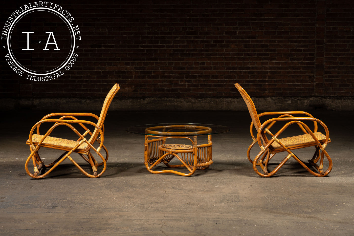Vintage Bentwood and Rattan Furniture Set by Franco Albini