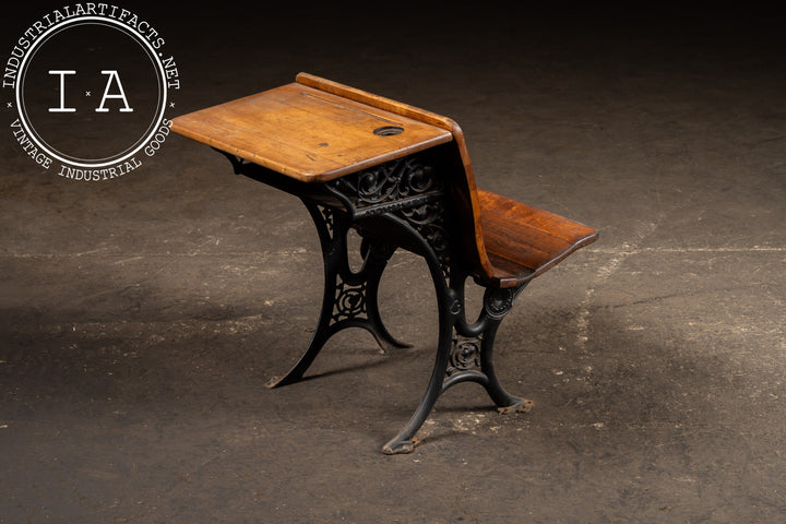 Late 19th Century Cast Iron & Maple School Desk by A. H. Andrews