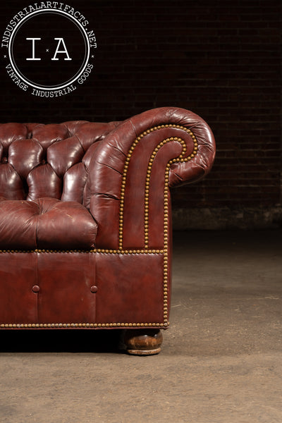 Tufted Leather Chesterfield Sofa in Burgundy