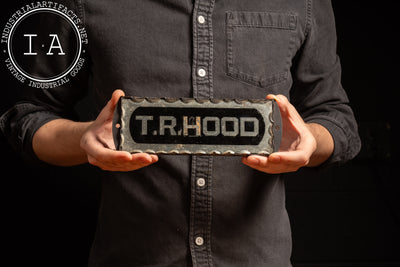 T.R. Hood Reverse Painted Scalloped Glass Office Sign