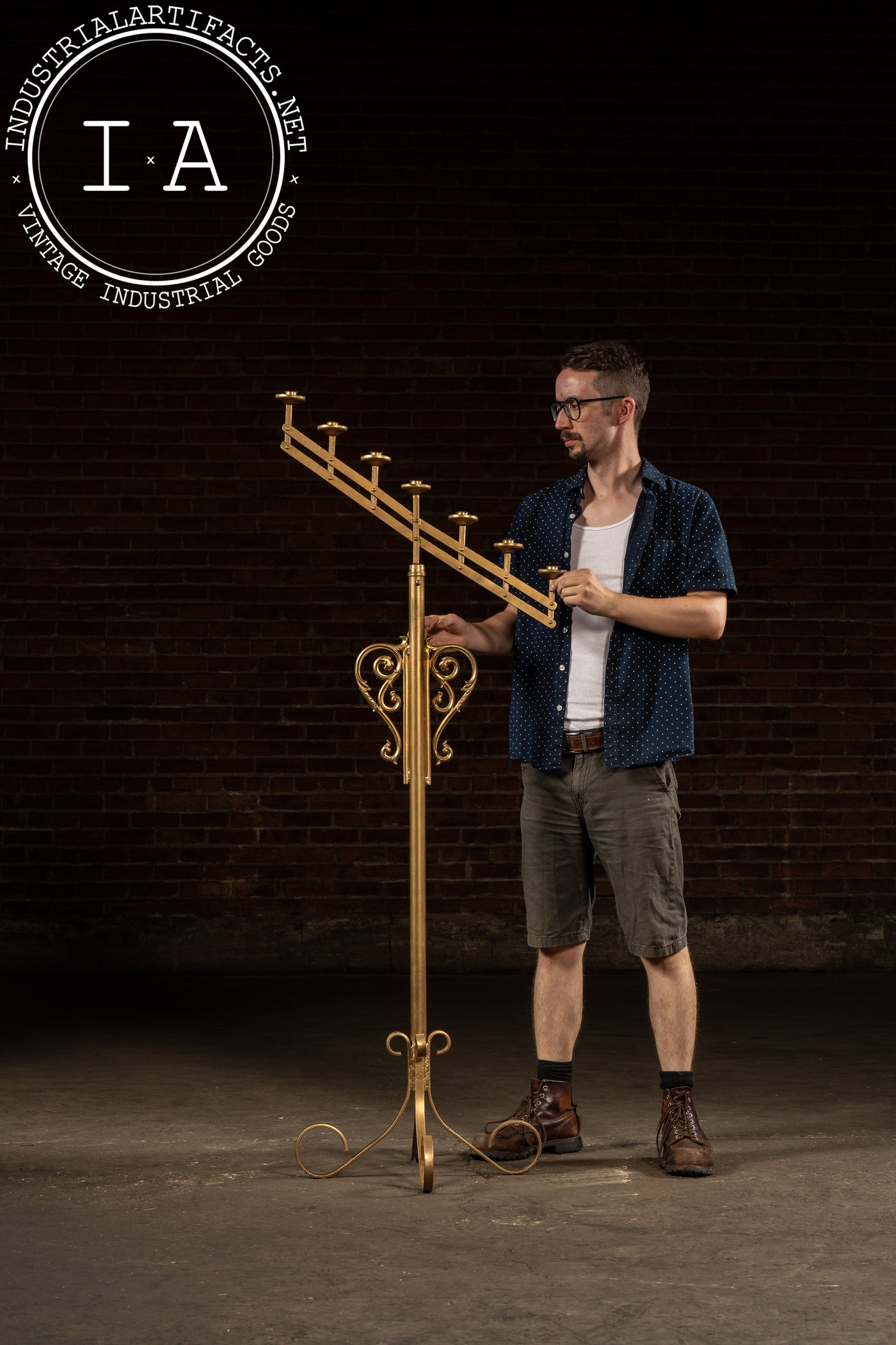 Vintage Gold-Painted Adjustable Floor Candelabra