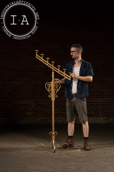 Vintage Gold-Painted Adjustable Floor Candelabra