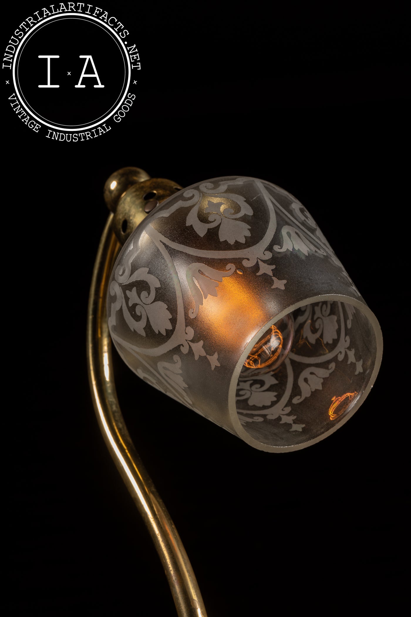 Early 20th Century Brass Table Lamp w. Frosted Shade