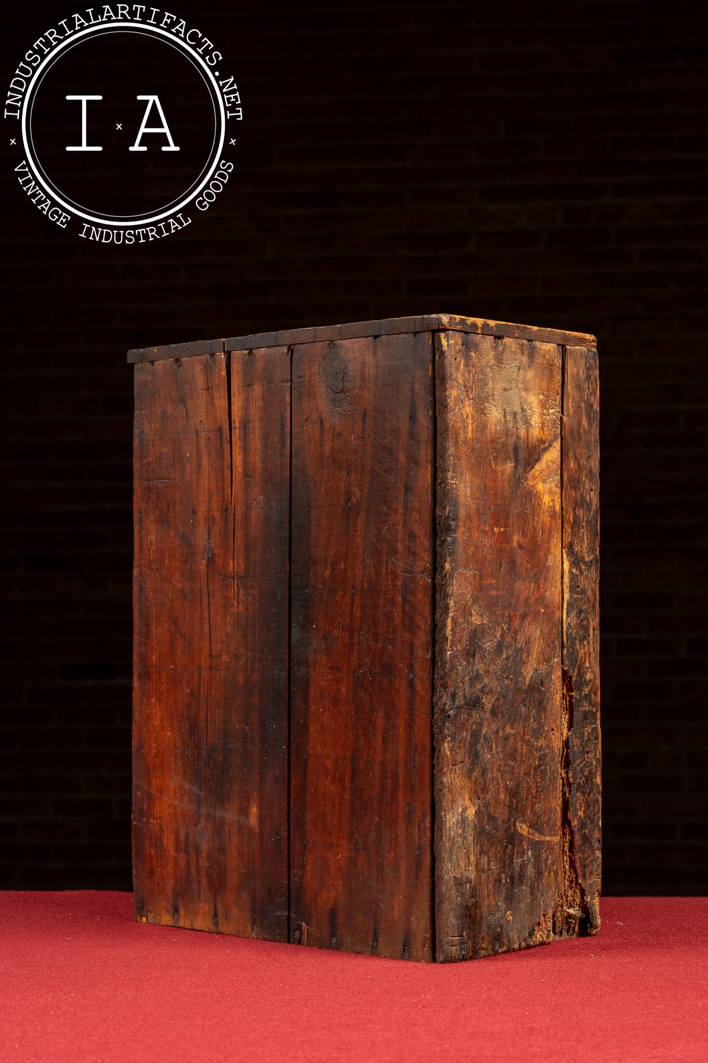 Early Wooden Parts Cabinet with Metal Drawers