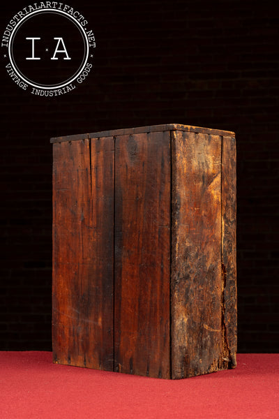 Early Wooden Parts Cabinet with Metal Drawers
