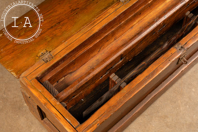 Antique Oak Tool Chest With Painted Saw