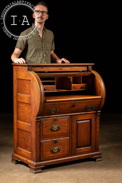 Early 20th Century Oak Roll-Top Secretary Desk