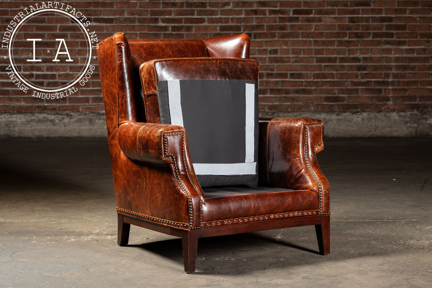 Pair of Wingback Leather Armchairs in Burnt Orange