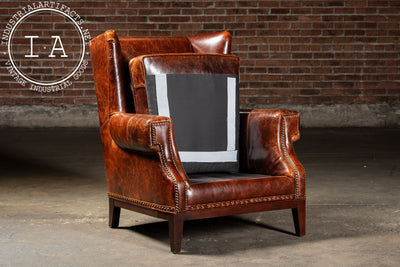 Pair of Wingback Leather Armchairs in Burnt Orange