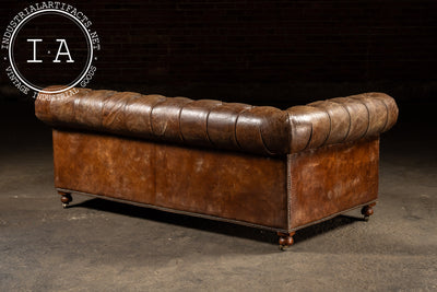 Leather Chaise Lounge on Casters in Brown