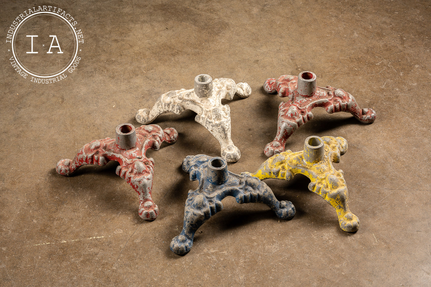 Five Antique Cast Metal Flag Pole Stand Bases