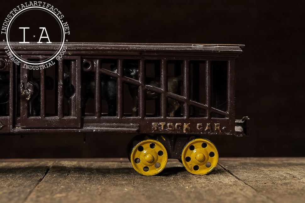 Antique Ideal Cast Iron Railroad Stock Car with Yellow Wheels