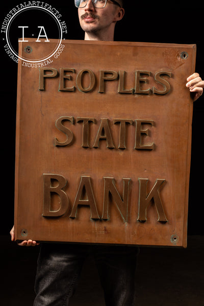 Vintage Peoples State Bank Copper Architectural Sign