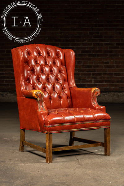 Vintage Wingback Tufted Armchair With Ottoman in Burnt Orange