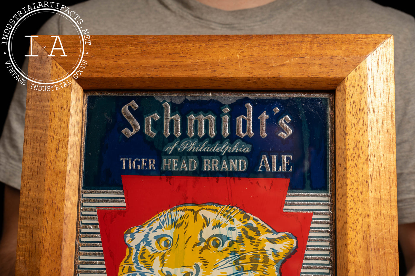 Vintage Framed Schmidt's Tiger Head Ale ROG Sign