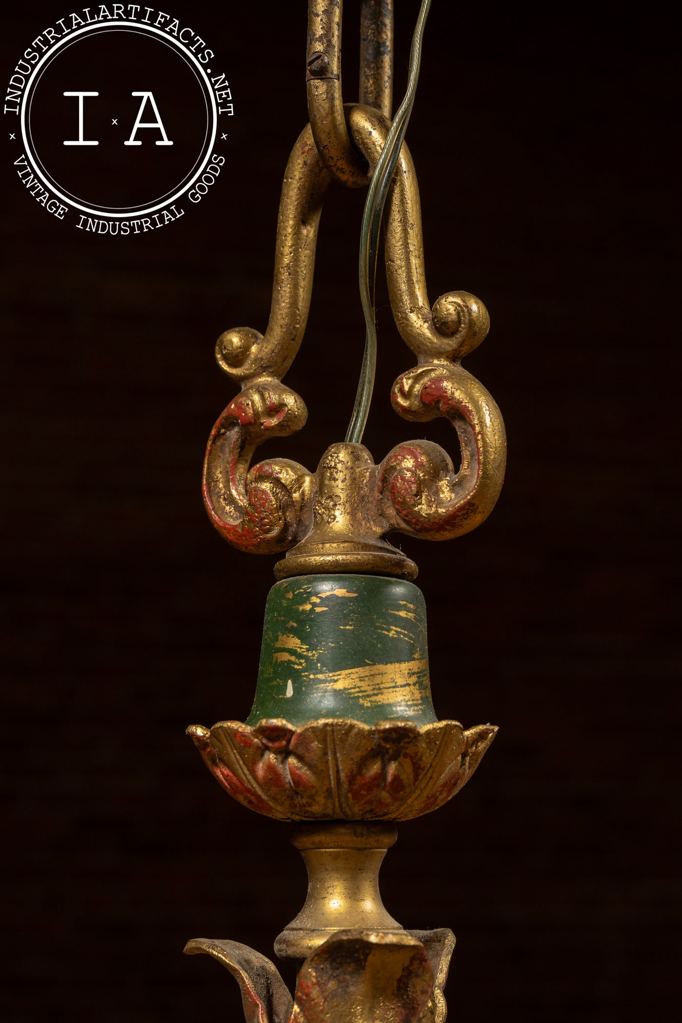 Mediterranean Revival Wrought Iron and Tole Circular Chandelier