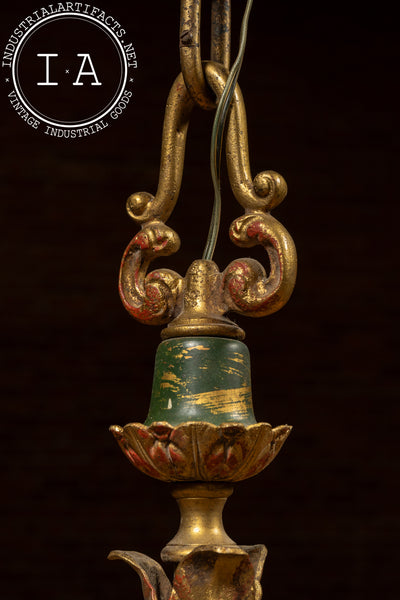 Mediterranean Revival Wrought Iron and Tole Circular Chandelier