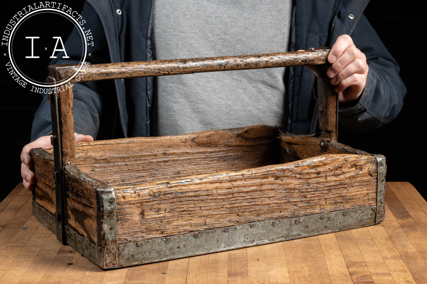 Primitive Wood and Metal Tool Caddy