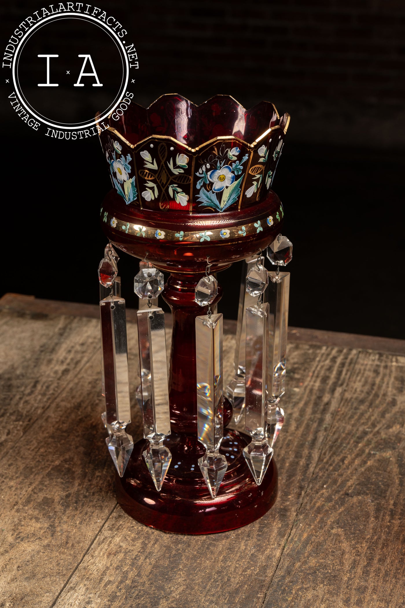 Pair of 19th Century Bohemian Ruby Glass Mantle Lusters with Prisms