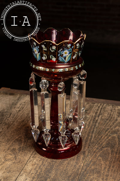 Pair of 19th Century Bohemian Ruby Glass Mantle Lusters with Prisms