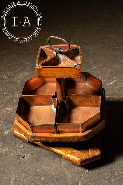 Early 20th Century Copper & Wood Rotating Cobbler’s Parts Bin