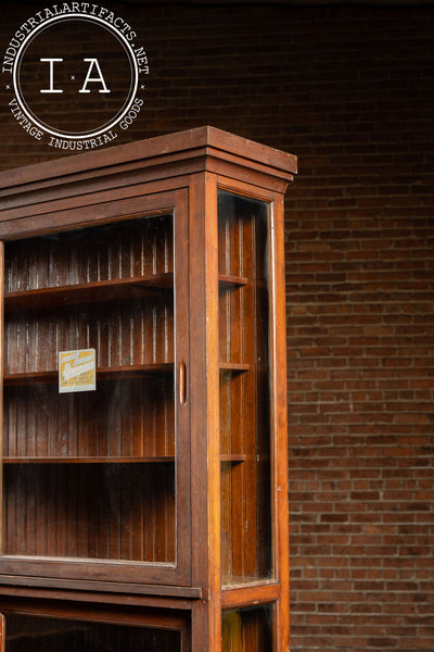 Antique Quarter Sawn Oak Merchandising Showcase Cabinet with Sliding Glass Doors