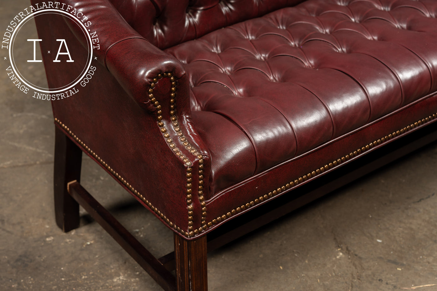 Vintage Tufted Chippendale Loveseat Sofa in Oxblood