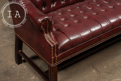Vintage Tufted Chippendale Loveseat Sofa in Oxblood